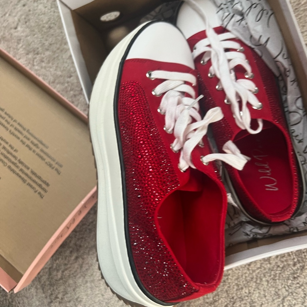 Wild Pair Red and White Athletic Shoes Classic Design